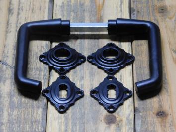 Set of Door Handles with Square Backplates and BB Lock Cylinder Backplates - Black