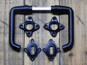 Set of door handles with latch and lock escutcheons - Black - Aluminium