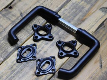 Set of door handles with latch and lock escutcheons - Black - Aluminium