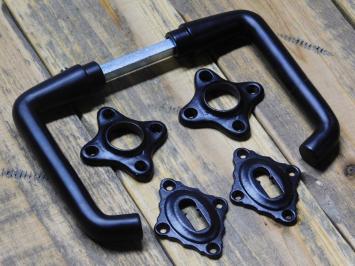 Set of door handles with latch and lock escutcheons - Black - Aluminium