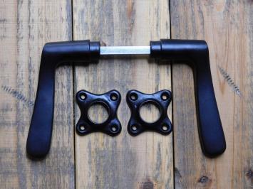 Set of Door Handles with Square Rosettes - Aluminium - Black
