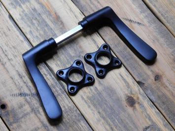 Set of Door Handles with Square Rosettes - Aluminium - Black