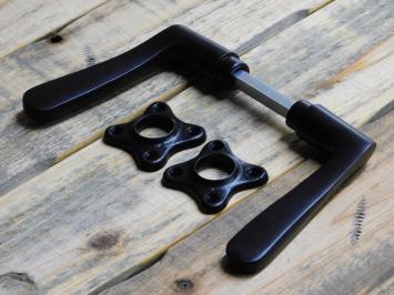 Set of Door Handles with Square Rosettes - Aluminium - Black