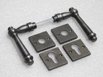 Windsor Handle Set + Square Handle and Lock Rosettes - Galvanised Cast Iron