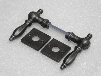 Kensington Handle Set + Square Handle Rosettes - Galvanised Cast Iron