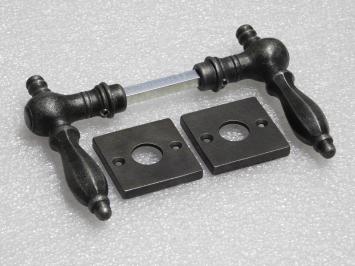 Kensington Handle Set + Square Handle Rosettes - Galvanised Cast Iron