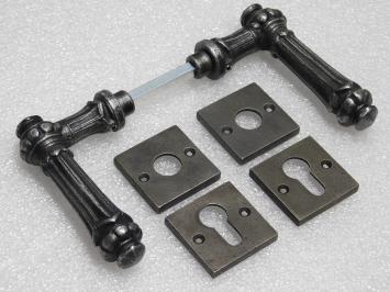 Set Klinken Oxford + Klink- en- Slotrozetten Vierkant - Gietijzer Verzinkt