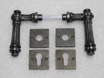 Set Klinken Oxford + Klink- en- Slotrozetten Vierkant - Gietijzer Verzinkt