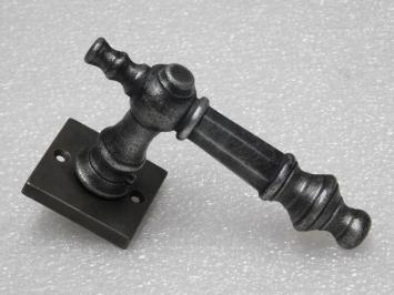 Victoria Handle Set + Square Handle and Lock Rosettes - Galvanised Cast Iron