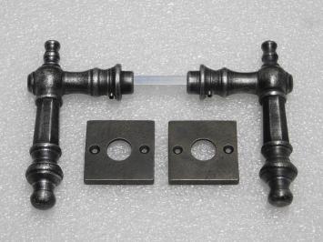 Victoria Door Handle Set + Square Door Handle Rosettes - Galvanised Cast Iron