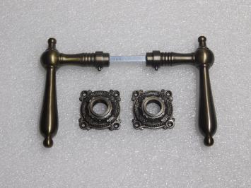 Classic Door Handle Set with Rosettes - Dark Patinated Brass