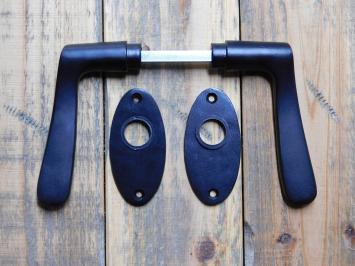 Set of Door Handles with Oval Rosettes - Matt Black - Aluminium