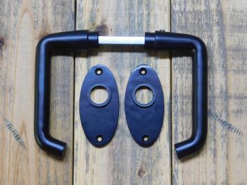 Set Türgriffe mit ovalen Rosetten – Mattschwarz – Aluminium