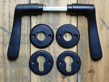 Set of door handles with round handle rosettes + key rosettes PC - Matt black - Aluminium