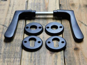 Set of door handles with round handle rosettes + key rosettes PC - Matt black - Aluminium