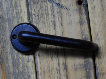 Set of door handles with round handle rosettes + key rosettes PC - Matt black - Aluminium