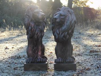 Set leeuwen - polystone - links en rechts kijkend - koper look