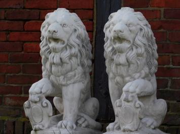 Lions with Shield - Set of 2 - Stone