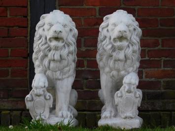 Lions with Shield - Set of 2 - Stone