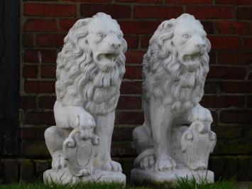 Lions with Shield - Set of 2 - Stone