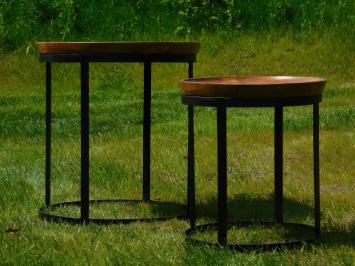 Set van 2 robuuste tafels - hout met zwart metalen onderstel