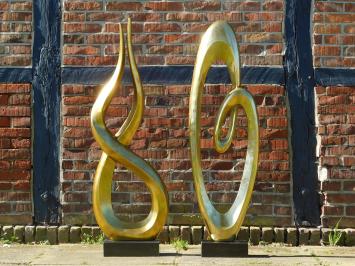 Large abstract sculpture IX - alu brass - on granite base