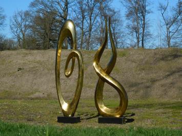 Set of two large abstract sculptures - alu brass on granite base