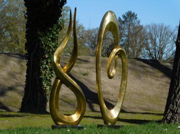 Set of two large abstract sculptures - alu brass on granite base