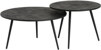 Set of 2 Coffee tables - Teak - Round - Black