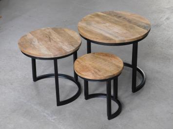 Set of 3 side tables - industrial - mango wood