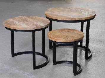 Set of 3 side tables - industrial - mango wood