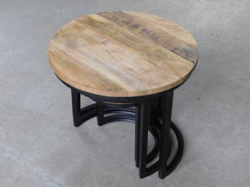 Set of 3 side tables - industrial - mango wood