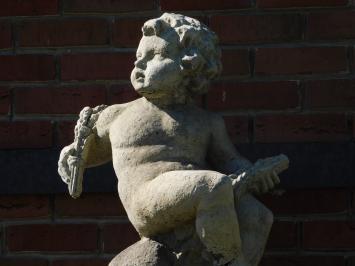Vintage Set of 2 Putti on Pedestal - 130 cm - Cast Stone