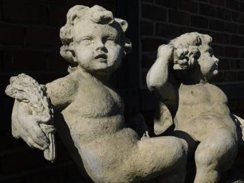 Vintage Set of 2 Putti on Pedestal - 130 cm - Cast Stone