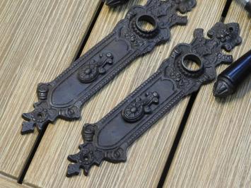 Set of door hardware for room doors - BB72 - dark brown iron with wooden handle