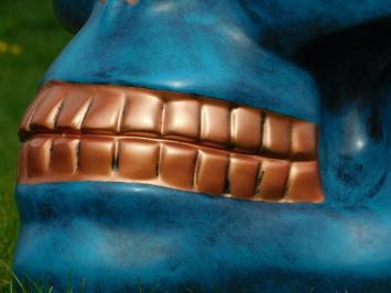 Skull XL - 60 x 65 cm - Blauw met Brons - Polystone