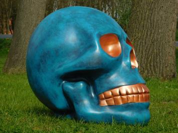 Skull XL - 60 x 65 cm - Blauw met Brons - Polystone