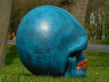 Skull XL - 60 x 65 cm - Blauw met Brons - Polystone