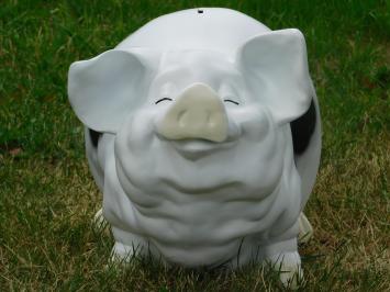 Piggy bank XL - Polystone - White with Black