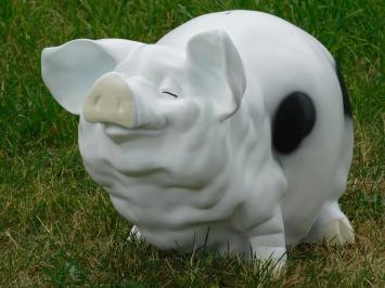 Sparschwein XL - Polystone - Weiß mit Schwarz