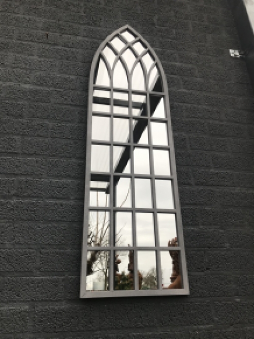 Large Church Window Mirror - Metal Rim - 140 cm x 40 cm