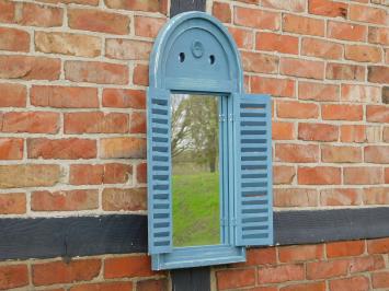 Spiegel met houten frame en deurtjes - vintage blue