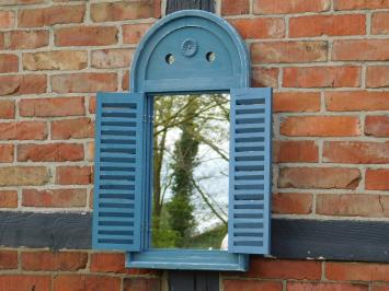 Spiegel met houten frame en deurtjes - vintage blue