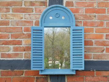Mirror with wooden frame and doors - vintage blue