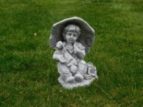 Statue child with dog - solid stone