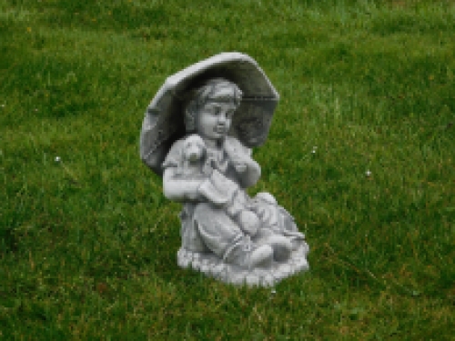 Statue child with dog - solid stone