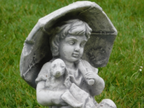 Statue child with dog - solid stone