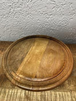 Sturdy vintage glass dome on wooden tray - alu base - diameter 36 cm