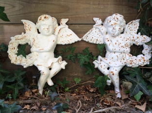 Set of wall angels, cast iron, white-rust, beautiful set!!