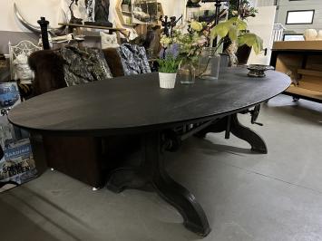 Large dining table, unique base, cast iron and wood, exclusive and a one-off!